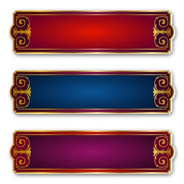 three red and blue banners with gold trims on white background stock photo - budget conscious