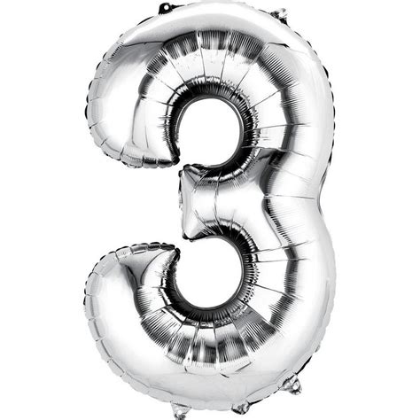 34in Silver Number 3 Balloon | Party City