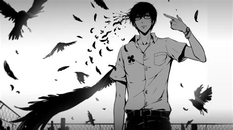 Wallpaper : drawing, illustration, anime, glasses, cartoon, crow, Zankyou no Terror, Kokonoe ...