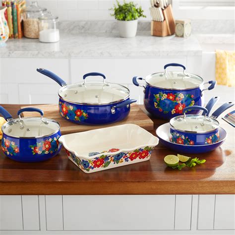 Home & Garden Pan Sets Turquoise The Pioneer Woman Frontier Speckle 10-Piece Cookware Set