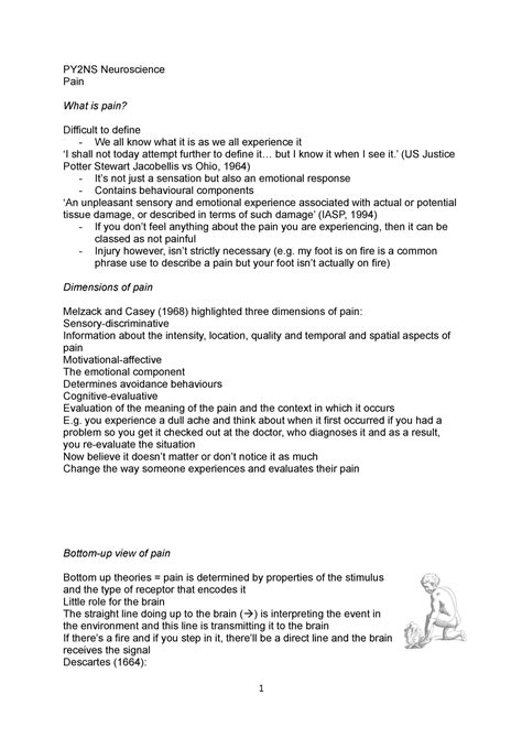 Neuroscience of Pain: Definition Dimensions and Pathways - Studocu