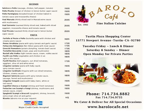 Menu at Barolo Italian Cafe, Tustin