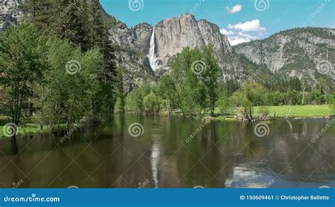 Yosemite Falls from Swinging Bridge in Yosemite National Park Stock Image - Image of america ...