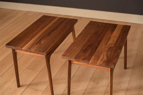 Pair of Mid-Century Modern Solid Walnut End Tables - Mid Century Maddist