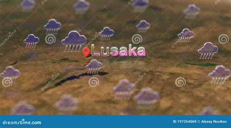 Lusaka City and Rainy Weather Icon on the Map, Weather Forecast Related ...