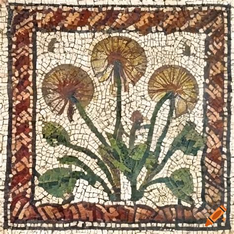 Ancient roman mosaic of a dandelion flower on Craiyon