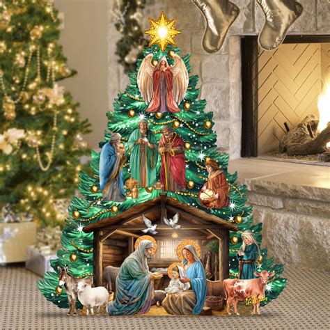 Nativity-themed Christmas Tree Outdoor Indoor Décor Wooden Christmas Decoration by G. Debrekht ...