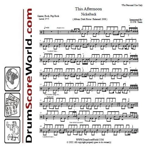 This Afternoon - Nickelback - Drum Sheet Music - DrumScoreWorld.com ...