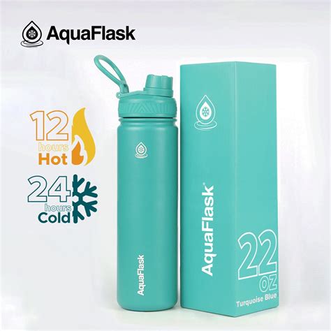 Aquaflask 22oz Turquoise Blue Wide Mouth with Spout Lid Vacuum Insulated Drinking Water Aqua ...