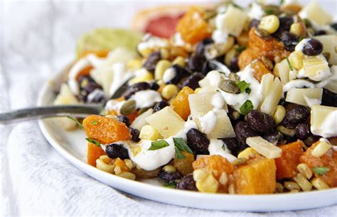 Black Bean Squash Corn Salad with Grapefruit Crema