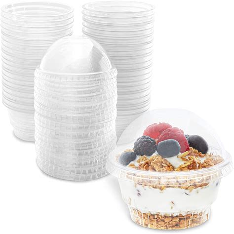 50 Pack 5 oz Clear Plastic Cups with Dome Lids for Ice Cream, Dessert, Mini Snack Bowls ...