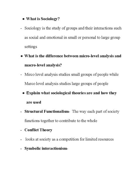 Pre-Class Notes for Sociology - What is Sociology? Sociology is the ...