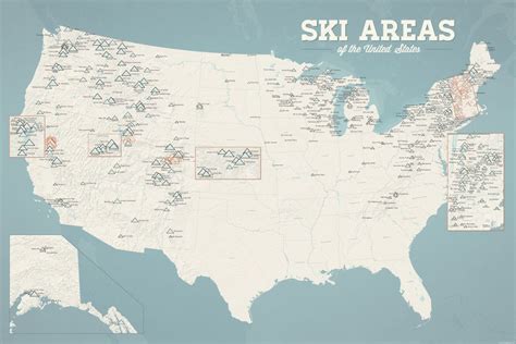 US Ski Resorts Map 24x36 Poster | Ski resort, Ski area, Skiing