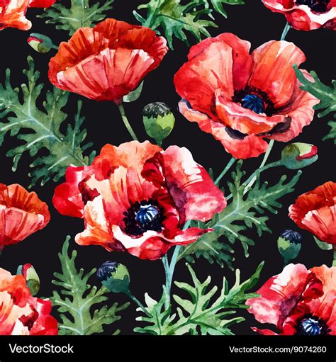 Watercolor poppy flower pattern Royalty Free Vector Image