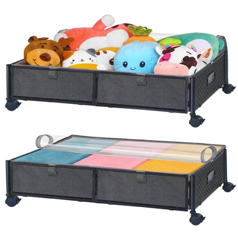 Under Bed Storage Containers With Wheels, Underbed Storage Drawer Bins With Dust Bag, Foldable ...