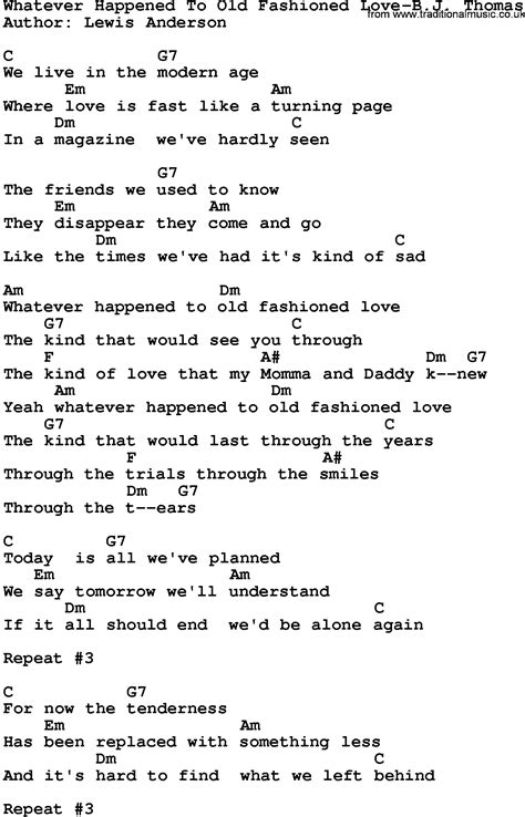 Country Music:Whatever Happened To Old Fashioned Love-Bj Thomas Lyrics and Chords