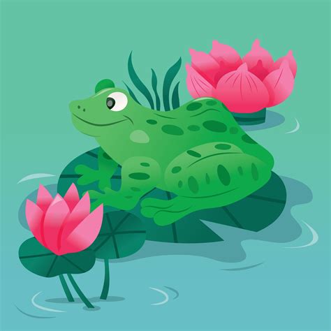 Cartoon Spotty Green Frog on Lily Pad in Pond 2127246 Vector Art at Vecteezy