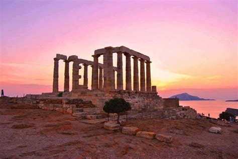 Amazing Pink Sunset over the Poseidon Temple at Sounion, Athens | Greece, Greece architecture ...