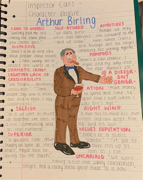 Arthur Birling - Inspector Calls | English literature notes, An inspector calls revision ...