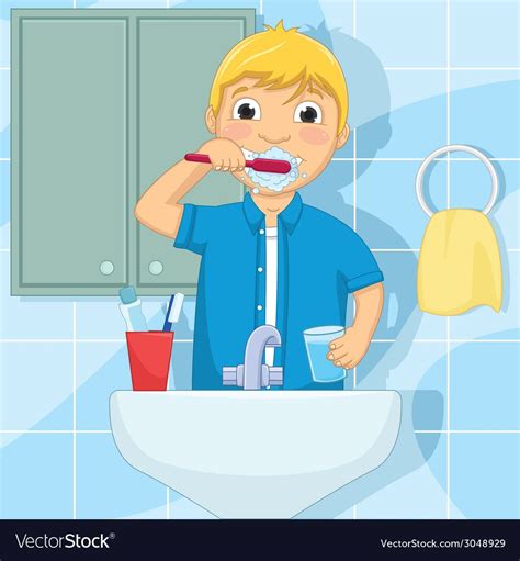 Little Boy Brushing Teeth Royalty Free Vector Image in 2021 | Art drawings for kids, Tooth ...