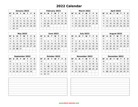 Yearly Calendar 2022 | Free Download and Print