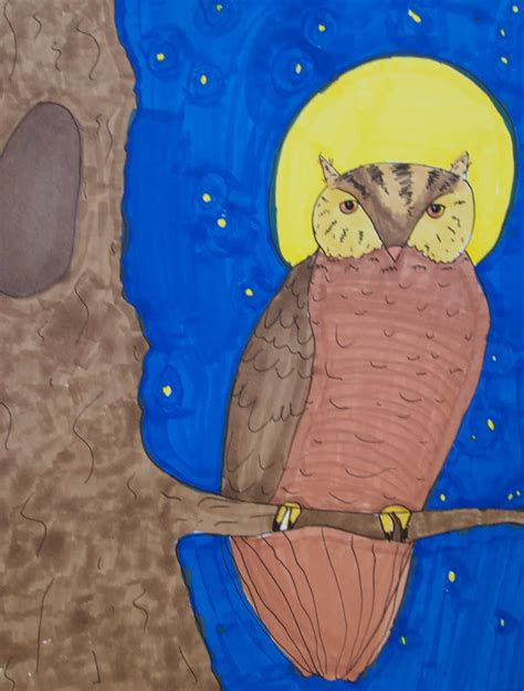 Art Classes for Homeschool Students: Owl with Full Moon