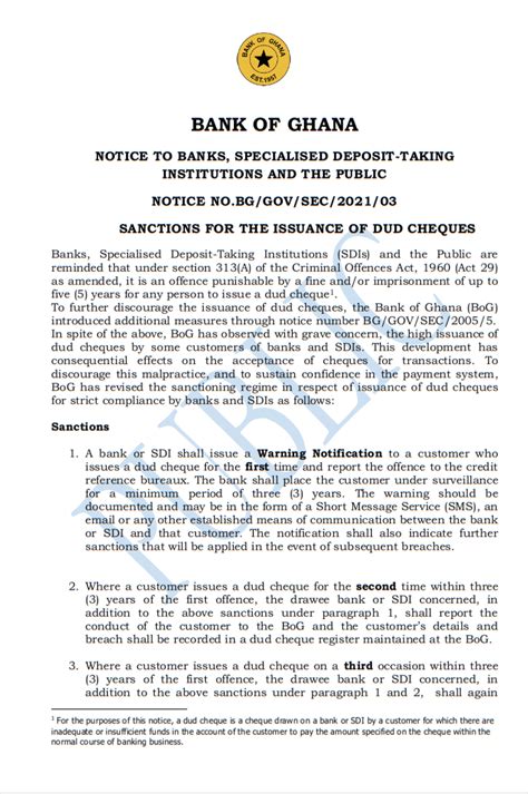 BOG Sanctions For The Issuance Of DUD Cheques - Jomoro Rural Bank Limited