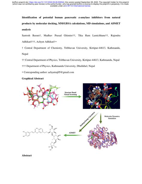 (PDF) Identification of potential human pancreatic α-amylase inhibitors from natural products by ...