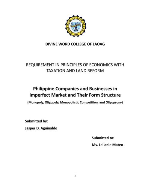 Philippine Companies Operating in Imperfect Markets: Examples of Monopoly, Oligopoly ...