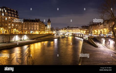 Beautiful view on Seine river in Paris at night. France. Travel Stock ...