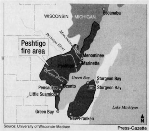 Map of areas impacted by Peshtigo fire - Newspapers.com