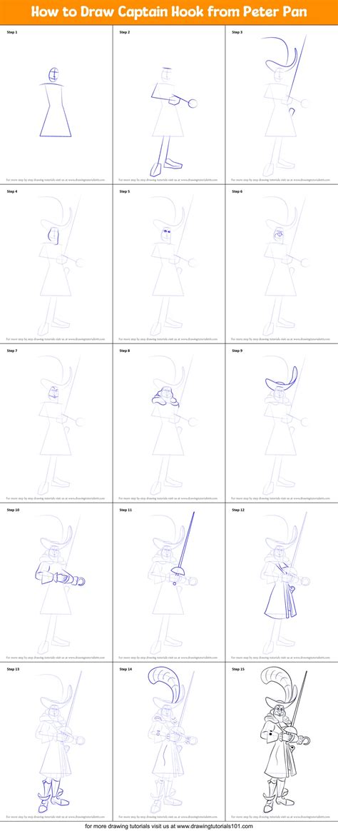 How to Draw Captain Hook from Peter Pan printable step by step drawing sheet ...