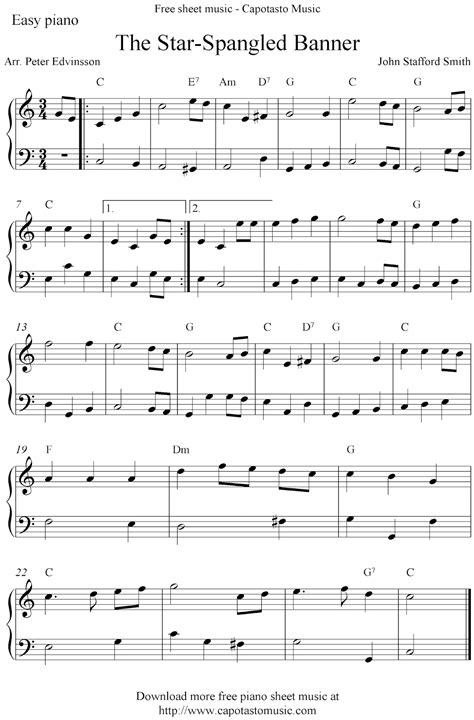 Easy free piano sheet music solo arrangement by Peter Edvinsson of the ...