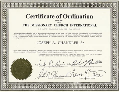 Printable Pastor Ordination Certificate Template