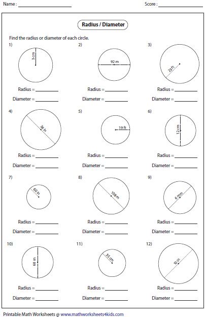 Circles Worksheets