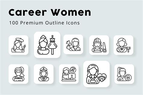 Career Women 100 Outline Icons | Outline Icons ~ Creative Market