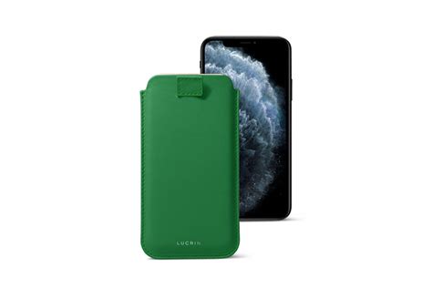 Leather iPhone 11 Pro Max case with pull tab - Light Green - Smooth Leather