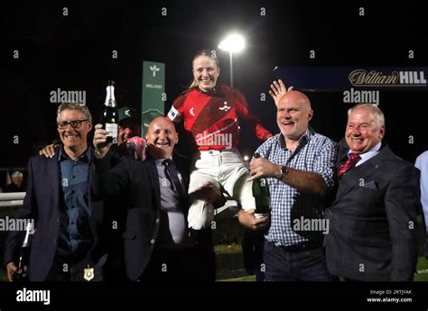 Racing League Champion Saffie Osborne celebrates at Southwell Racecourse. Picture date ...