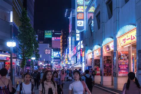 Tokyo, Shinjuku, Japan - July 18, 2019: Nightlife Area with Many Entertainment Hotspots and Neon ...