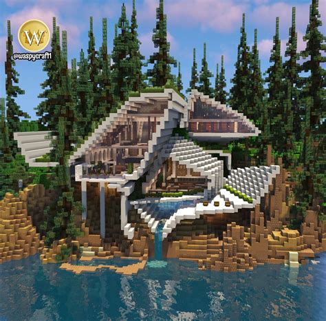 Modern lake house. : r/Minecraftbuilds