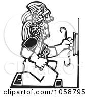 Royalty-Free Vector Clip Art Illustration of a Black And White Woodcut Styled Electrician by ...