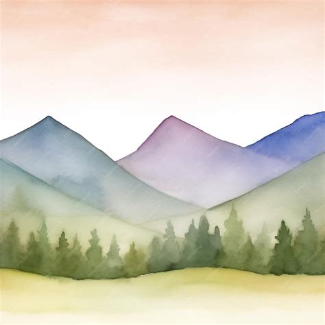 Premium AI Image | Watercolor painting of a mountain range with a pink sky.