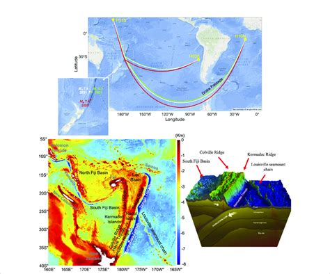 Top -Location map of the 18 June 2020 M w 7.4 (red) Kermadec Trench ...