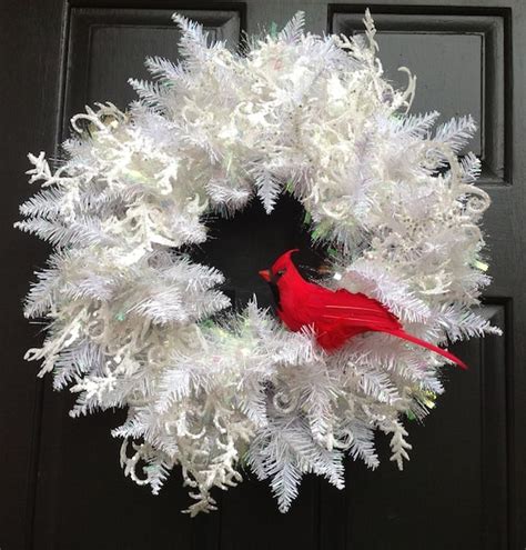 Winter White Christmas Wreath holiday wreath with Cardinal