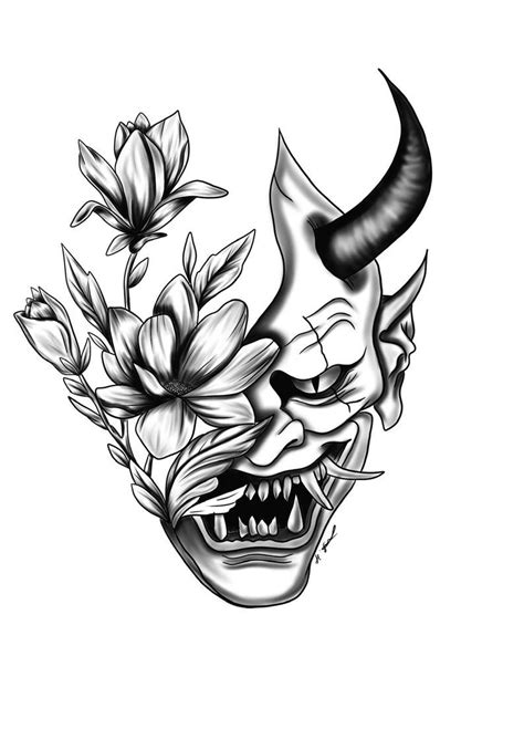 Японская маска цветы демон дьявола искусства печати A4 A5 | Etsy | Hình ...