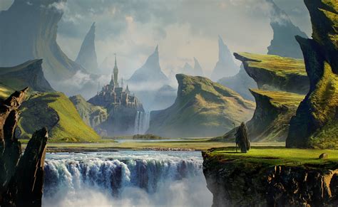 fantasy Art, Digital Art, Mountain, Waterfall, Nature, Castle, Rock, Men, Clouds Wallpapers HD ...