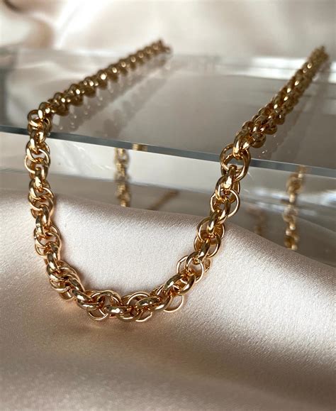 18k Gold Plated Chain Necklace Gold Vintage Jewelry Herringbone Necklace Hypoallergenic Chain ...