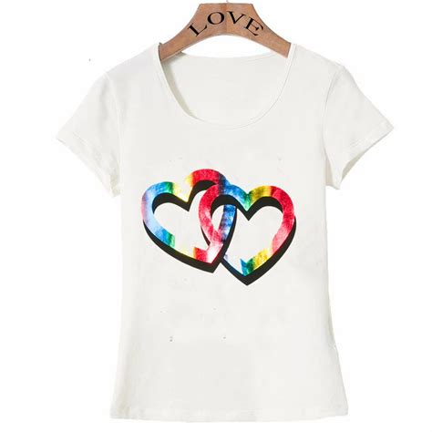 2018 new summer Women Tops Rainbow Heart T Shirt Soft fabric casual ...