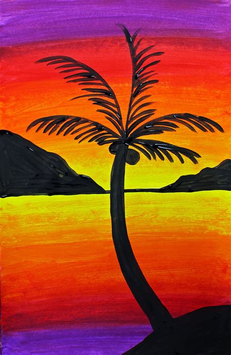 Art for Beginners and Kids: Drawing and Painting a Sunset Silhouette ...