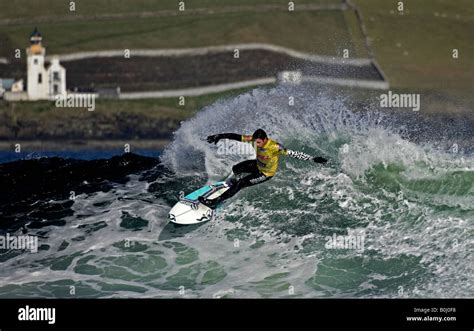 Surfer surfing at Thurso East, during the O'Neill Highland Open 2008, Thurso, Caithness ...